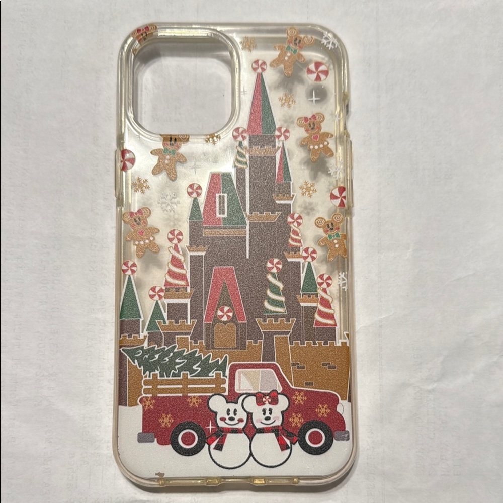 Festive Holiday Mickey Phone Case - Clear with Red and Green and Brown Accents